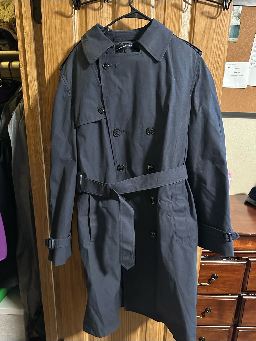 American Apparel Navy Double-Breasted Trench Coat with Belt